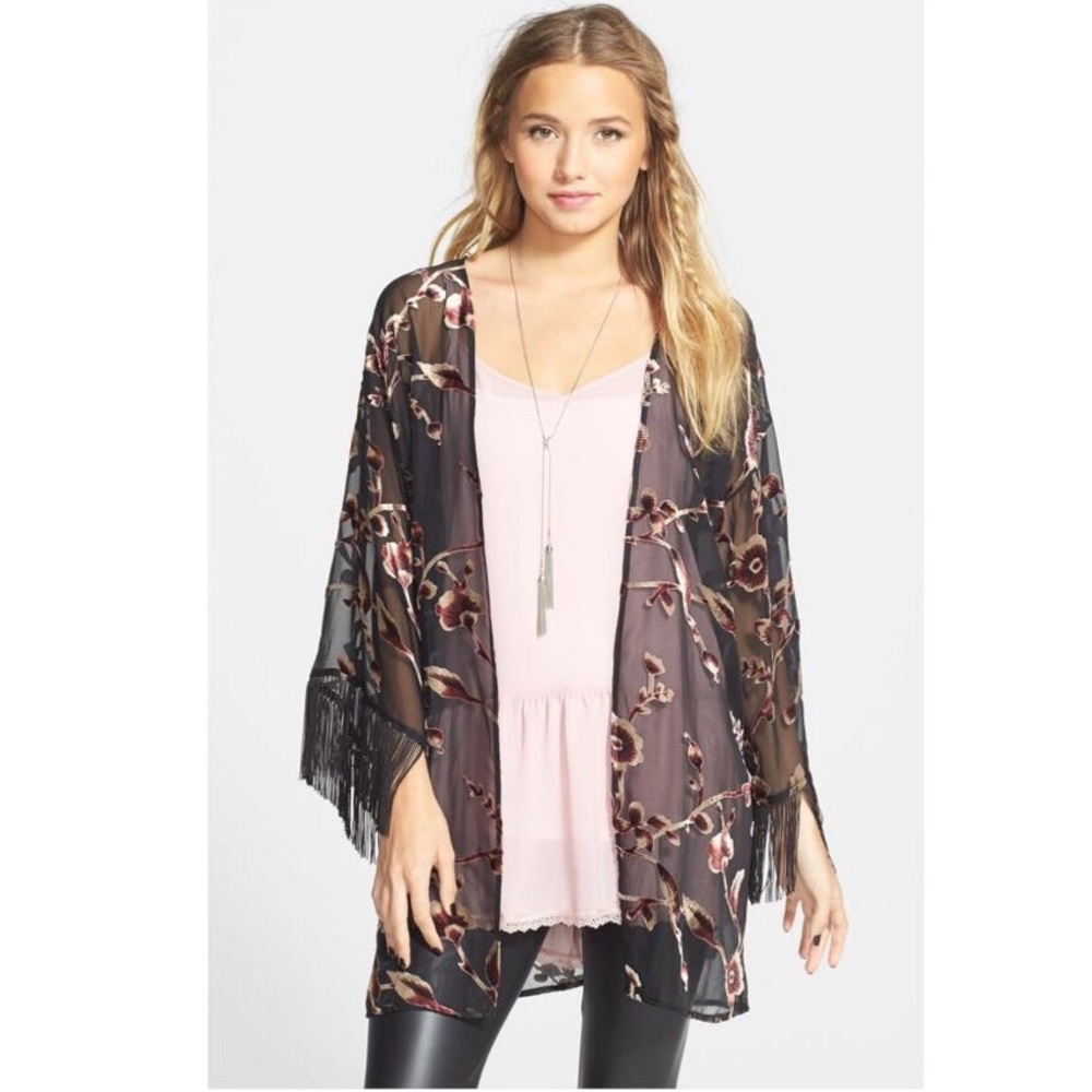LILY WHITE Nordstrom Velvet Fringe Kimono